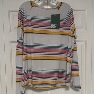 NWT L.L. Bean Women's SunSmart UPF50 Striped Everyday Crewneck Shirt SIZE LARGE
